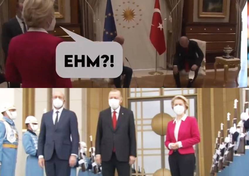 Video virale/ ‘Zotërinjë të vërtetë’ Erdogan dhe Charles Michel lënë në këmbëm Ursula von der Leyen 