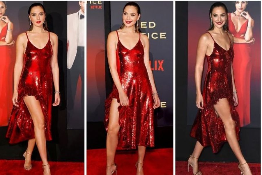 Gal Gadot shkëlqen e veshur me të kuqe në premierën e 'Red Notice'