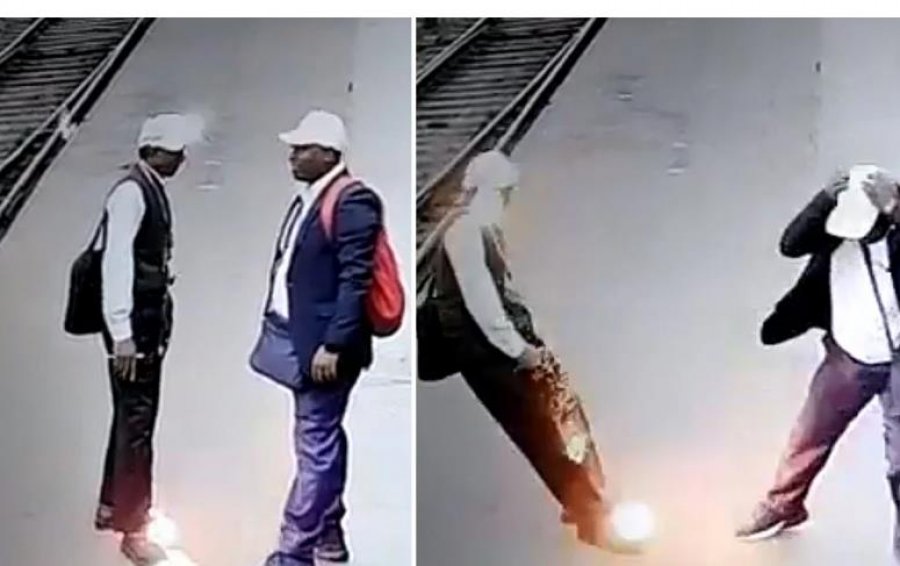 VIDEO/ E frikshme, një burrë goditet nga rryma e një kablloje përfundon në shina…