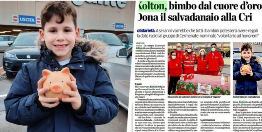 Itali/ 6 vjeçari shqiptar me zemër të artë dhuron ‘bankën dërrkuc’ në Kryqin e Kuq 