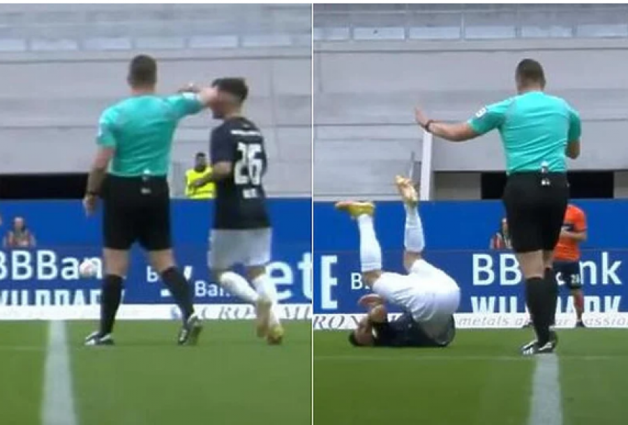 VIDEO/ E pazakontë, arbitri gjerman nokauton me bërryl lojtarin e Karlsruhes në mes të ndeshejs