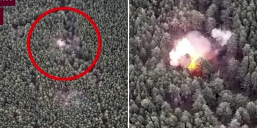 VIDEO/ Ukrainasit shkatërrojnë tri tanke dhe municion të ushtrisë ruse të fshehur në pyll