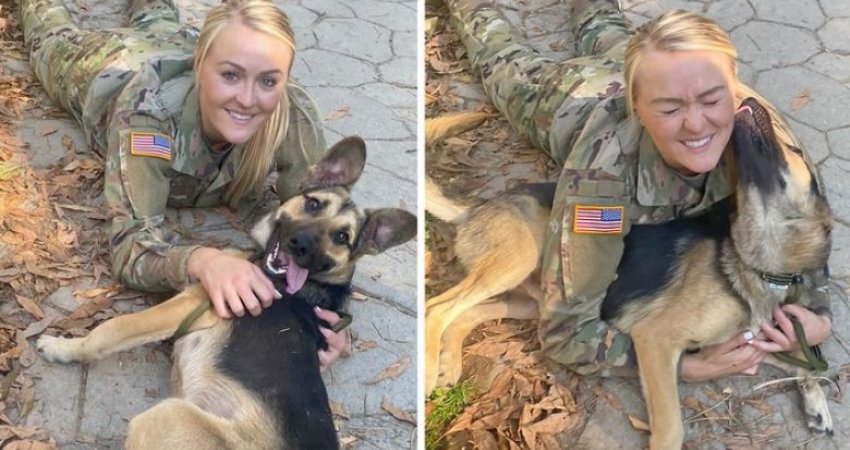Ushtarja amerikane ribashkohet me qenin që e kishte ‘njoftuar’ në Kosovë: Moment magjik