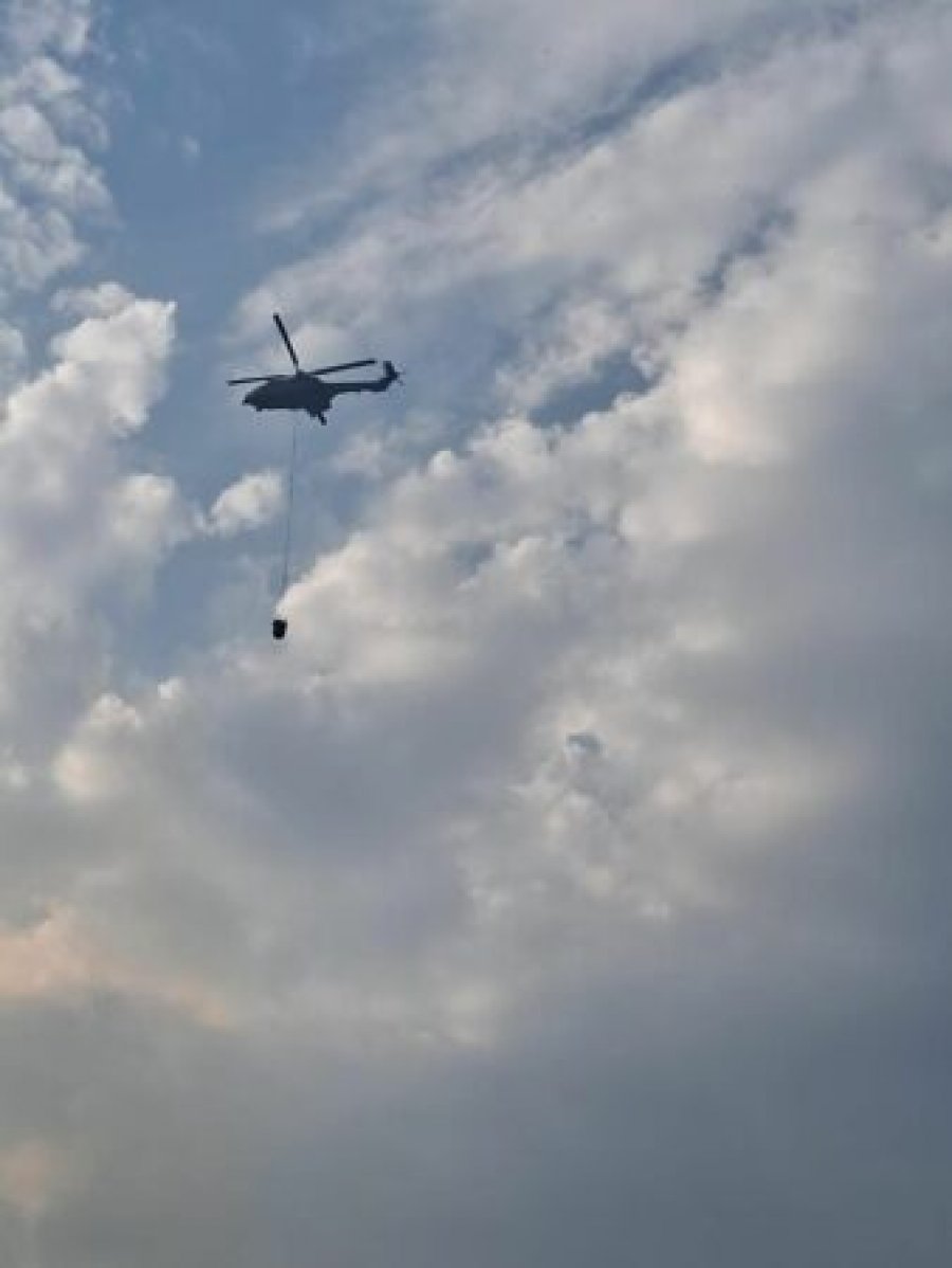 Zjarr në një zonë në Finiq, forcave zjarrfikëse u vjen në ndihmë edhe një helikopter për shuarjen e flakëve
