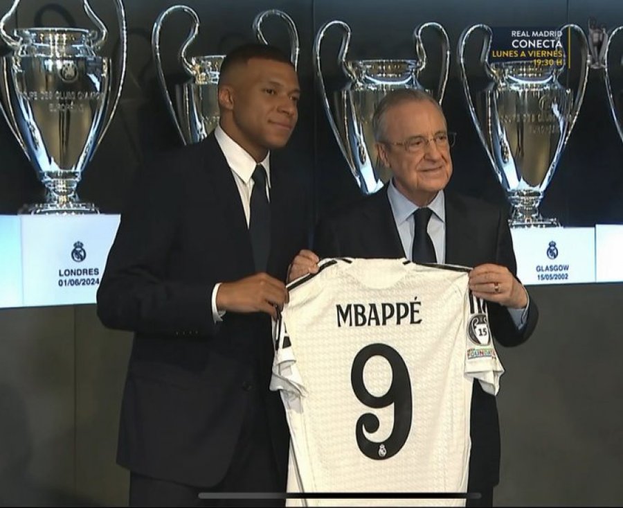 Kylian Mbappe zyrtarisht lojtar i Real Madrid, pozon me fanellën e 'los blancos'