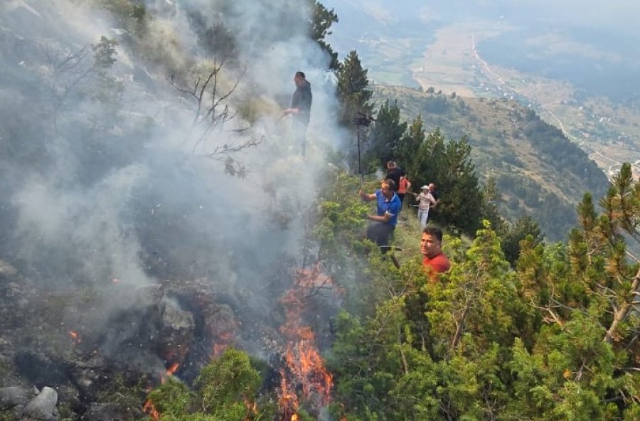 Lura vijon të digjet, banorët tentojnë të shuajnë zjarrin me mjete rrethanore