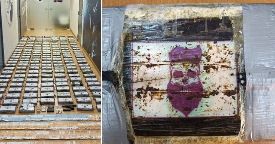 Një kafkë e stampuar mbi pakot e drogës, dalin pamjet e kokainës brenda kontejnerëve, si vepronte banda për ta sjellë në Shqipëri
