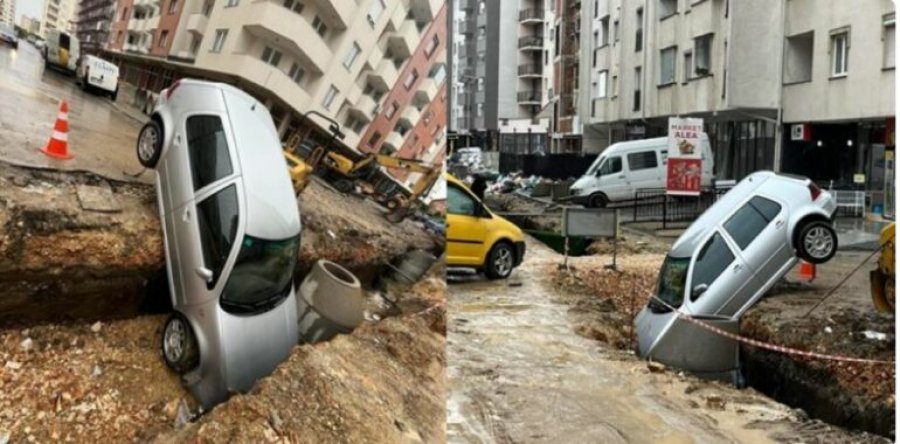 Makina bie në gropën e punimeve në Fushë Kosovë